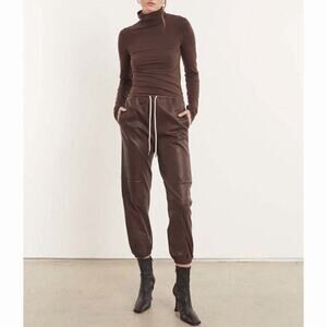 SPRWMN Leather Dark Chocolate Brown Leather Jogger Sweatpants